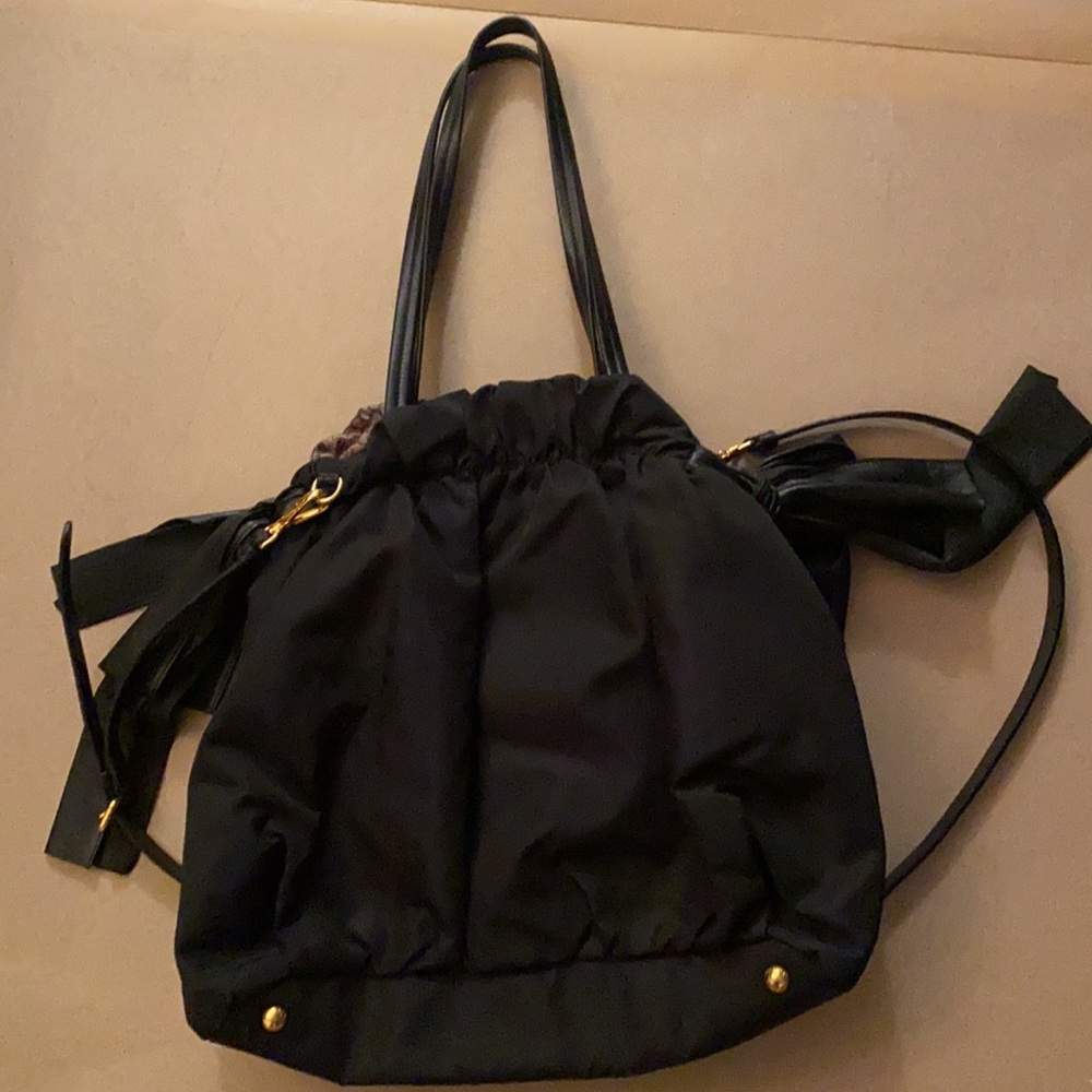 Prada Black Python Print Nylon Bow Satchel Bag - image 4